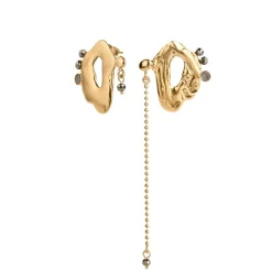 Asymetryczne, pozłacane kolczyki z meteorytem z kolekcji Meteoros