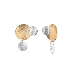 Asymetryczne, srebrno-złote kolczyki z kryształem z kolekcji Rundo
