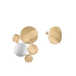 Asymetryczne, srebrno-złote kolczyki z kolekcji Rundo