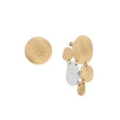 Asymetryczne, srebrno-złote kolczyki z kolekcji Rundo