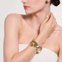 Bransoletka na łańcuchu ze złoto-srebrnymi zawieszkami i kryształami z kolekcji Rundo