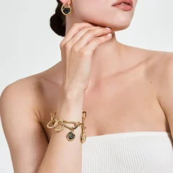 Bransoletka ze złotych ogniw z syntetycznym kamieniem z kolekcji New Stone