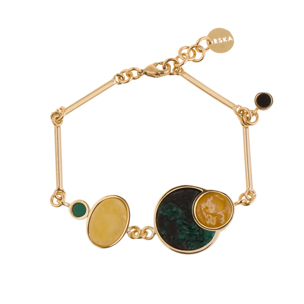 Delikatna, złota bransoletka z bursztynem z kolekcji Baltica