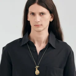 Długi, pozłacany naszyjnik z meteorytem z kolekcji Meteoros