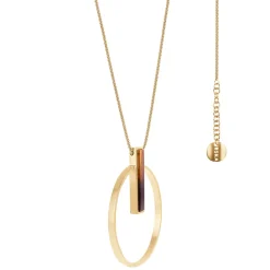 Długi, pozłacany naszyjnik z roślinnym grawerem i bursztynem z kolekcji Baltica