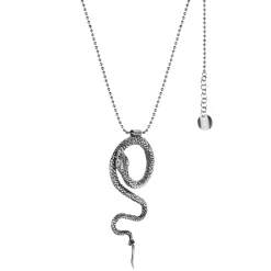 Długi, srebrny naszyjnik z zawieszką w kształcie węża z kolekcji Kembali