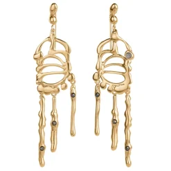 Długie, pozłacane kolczyki na biglu z meteorytem z kolekcji Meteoros