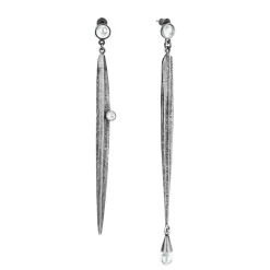 Długie, srebrne kolczyki z kryształem górskim z kolekcji Prato