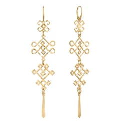 Długie, złote kolczyki z ażurowymi wzorami z kolekcji Eternal