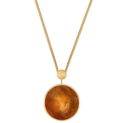 Dwustronny, pozłacany naszyjnik z dużym bursztynem z kolekcji Baltica