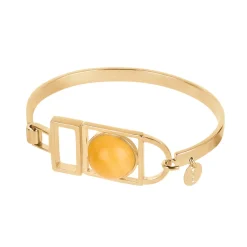 Geometryczna, pozłacana bransoletka z bursztynem z kolekcji Baltica