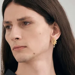 Gwiaździste, pozłacane kolczyki z meteorytem z kolekcji Meteoros