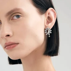 Gwiaździste, srebrne kolczyki z meteorytem z kolekcji Meteoros