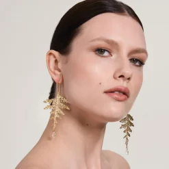 Kolczyki złote gałązki z kryształami z kolekcji Thuja