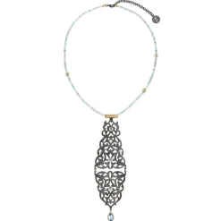 Krótki naszyjnik z akwamarynów z dużym wisiorem z kolekcji Maroko