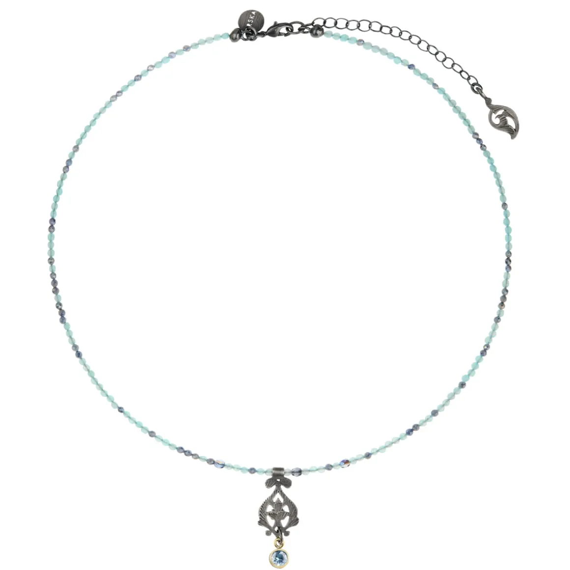 Niebieski naszyjnik z kamieni naturalnych ze srebrną zawieszką z kolekcji Maroko