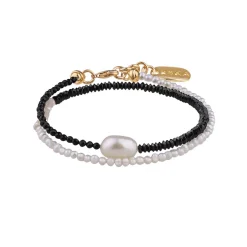 Podwójna bransoletka z onyksem i perłami z kolekcji Parer