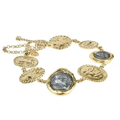 Pozłacana bransoletka z ozdobnych pieczęci i medalionów z kolekcji Semios