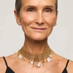 Pozłacana kolia choker z perłami