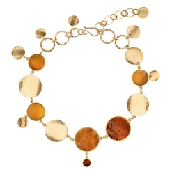 Pozłacana kolia z kolorowymi bursztynami z kolekcji Baltica