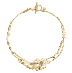 Pozłacana kolia zdobiona meteorytem i pirytami z kolekcji Meteoros