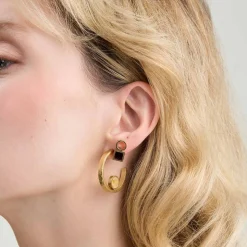 Pozłacane kolczyki koła z bursztynem z kolekcji Baltica