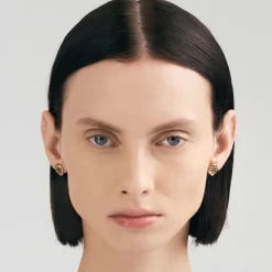 Pozłacane kolczyki na sztyft z meteorytem z kolekcji Meteoros