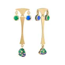 Pozłacane kolczyki z zielono-niebieskimi zdobieniami z kolekcji Minakari