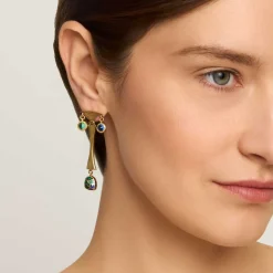 Pozłacane kolczyki z zielono-niebieskimi zdobieniami z kolekcji Minakari