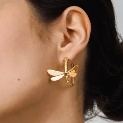 Pozłacane, okrągłe kolczyki ważki z kolekcji Plantis