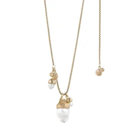 Pozłacany naszyjnik z perłami i zawieszkami w kształcie żołędzi
