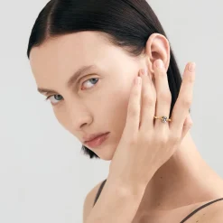 Pozłacany pierścionek z nieregularnym meteorytem z kolekcji Meteoros