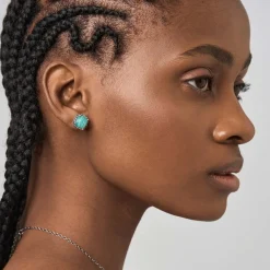 Srebrne kolczyki na sztyfcie z amazonitami z kolekcji Duo