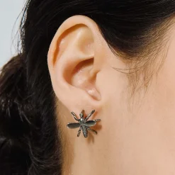 Srebrne, oksydowane kolczyki komary z kolekcji Plantis