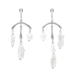 Srebrne, wiszące kolczyki z perłami z kolekcji Perle