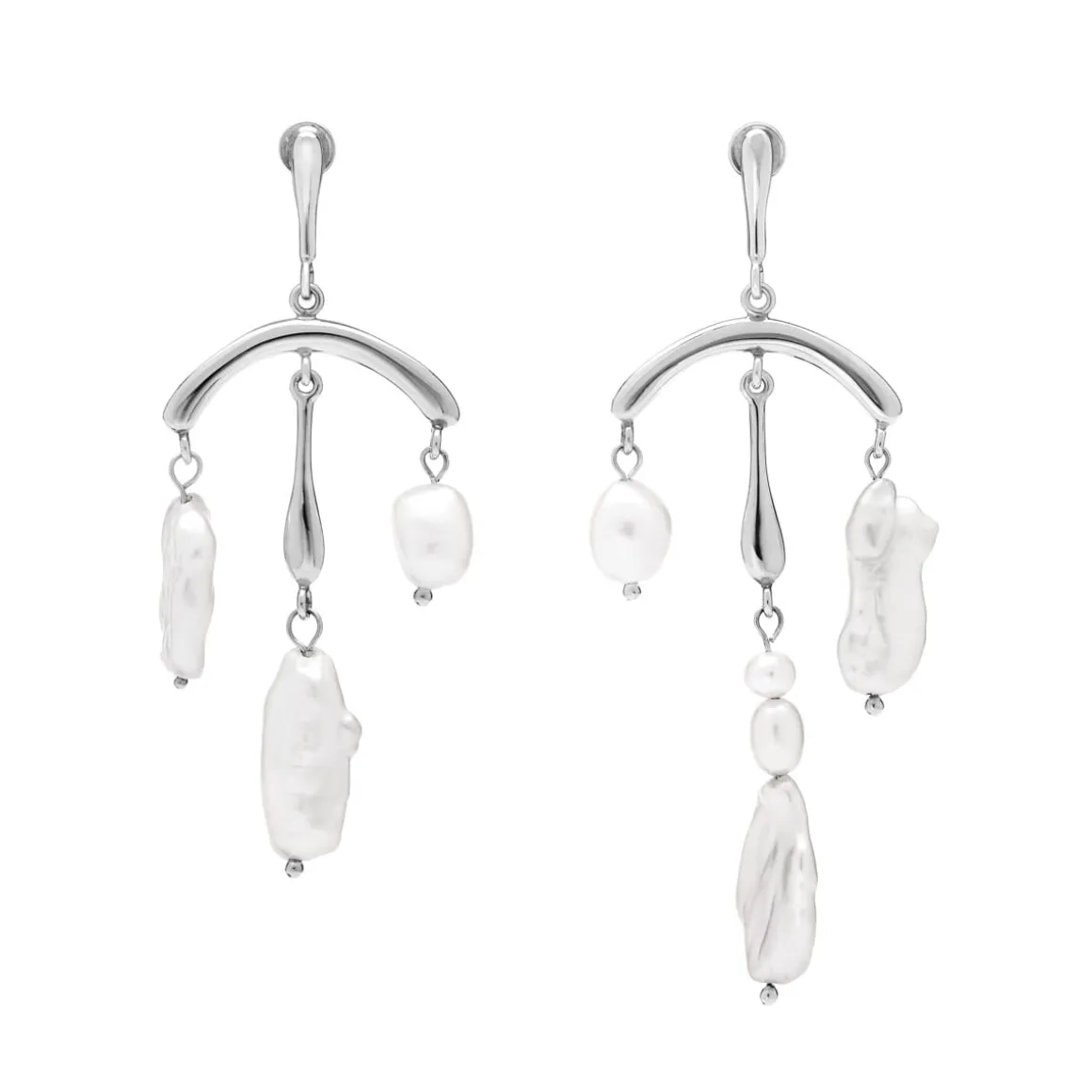 Srebrne, wiszące kolczyki z perłami z kolekcji Perle