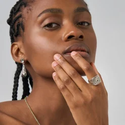 Srebrny ażurowy sygnet z ametystem z kolekcji Duo