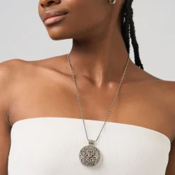 Srebrny naszyjnik z ozdobną zawieszką i ametystem z kolekcji Duo