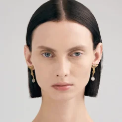 Wiszące, pozłacane kolczyki z meteorytem z kolekcji Meteoros