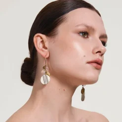 Wiszące, złoto-srebrne kolczyki z kryształami z kolekcji Rundo