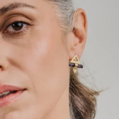 Złote kolczyki z kolekcji Gelato z ametystem